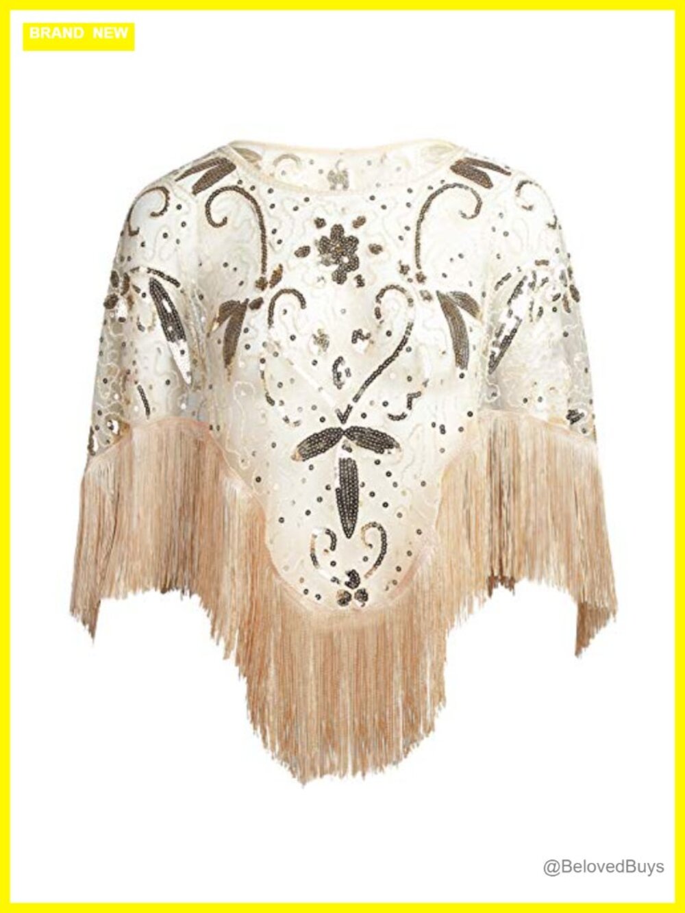 Sequin Beaded Evening Shawl Wrap Gatsby Flapper Party Cape